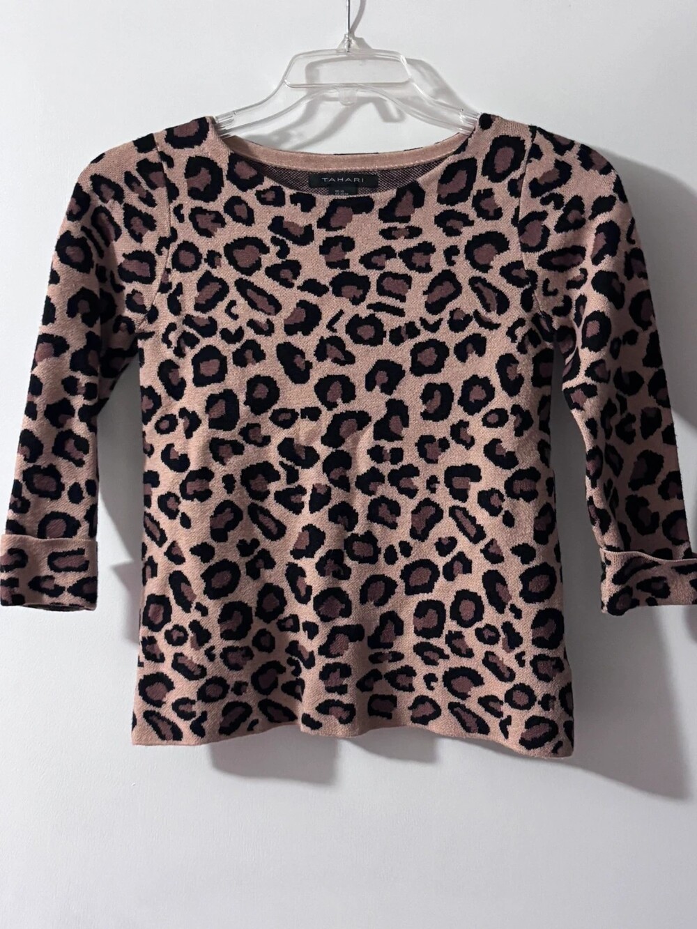 Tahari Leopard Print Knit Sweater Top - 3/4 Sleeves - Size XS
